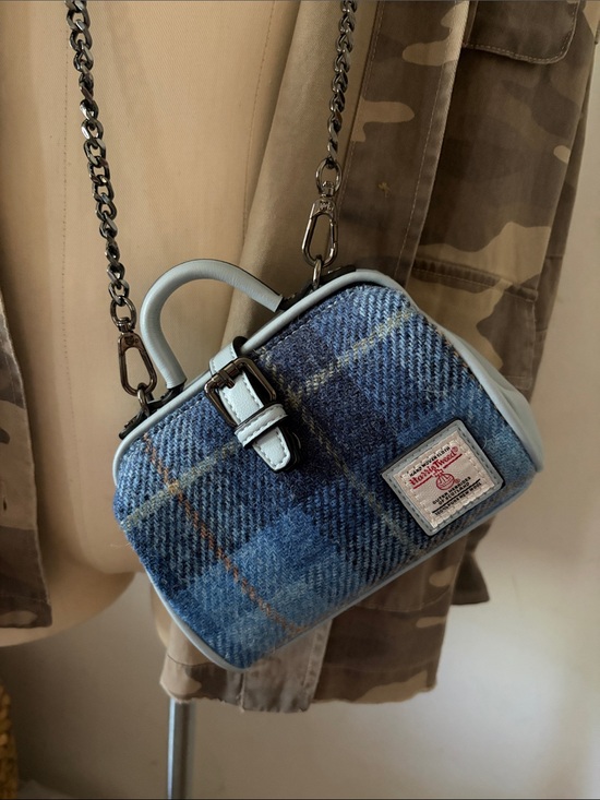 Handbags - Blue Plaid Mini Crossbody Bag with Light Blue Trim